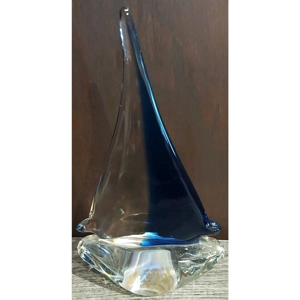 Murano/ Oggetti Style Vintage 7 " Art Glass Nautical Sail Boat Sailboat Blue